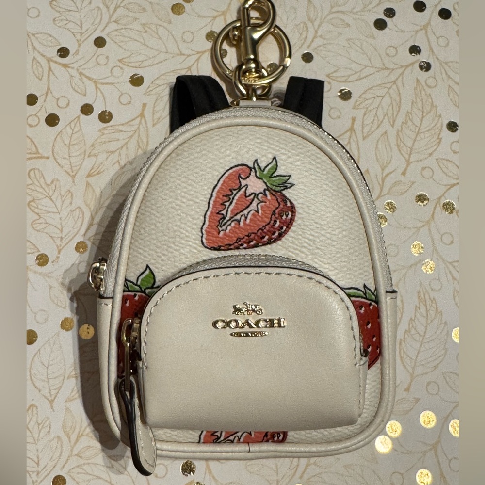 Coach Mini Court Backpack Bag Charm with Strawberry Print CAO93